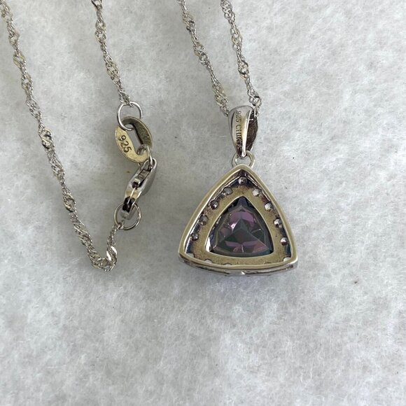 Sterling Silver 925 Trillion Cut Mystic Quartz Pendant Necklace 18" Rope Chain - Picture 8 of 16